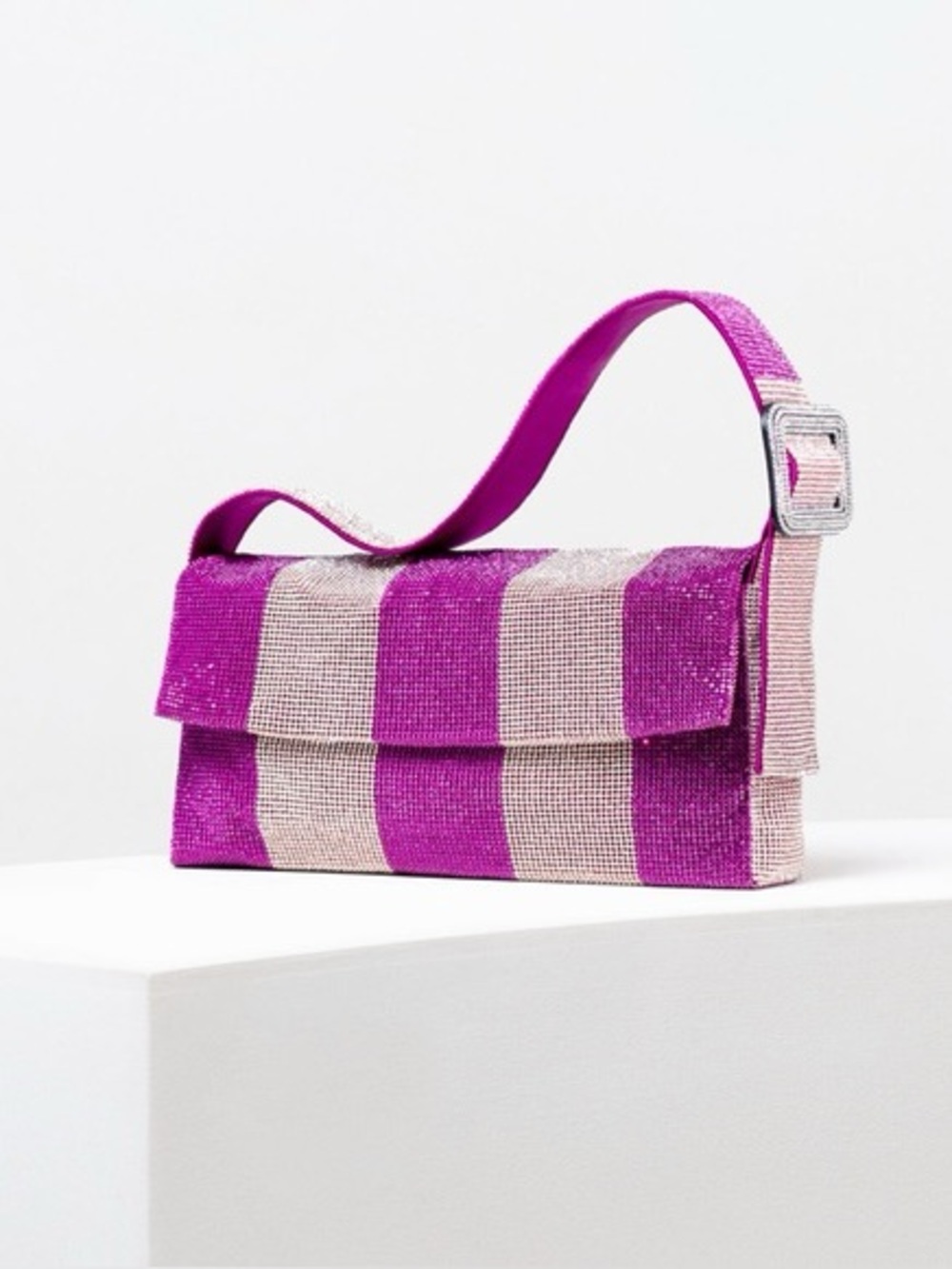 Benedetta Bruzziches Rhinestone Pink & Silver Stripe Shoulder Bag